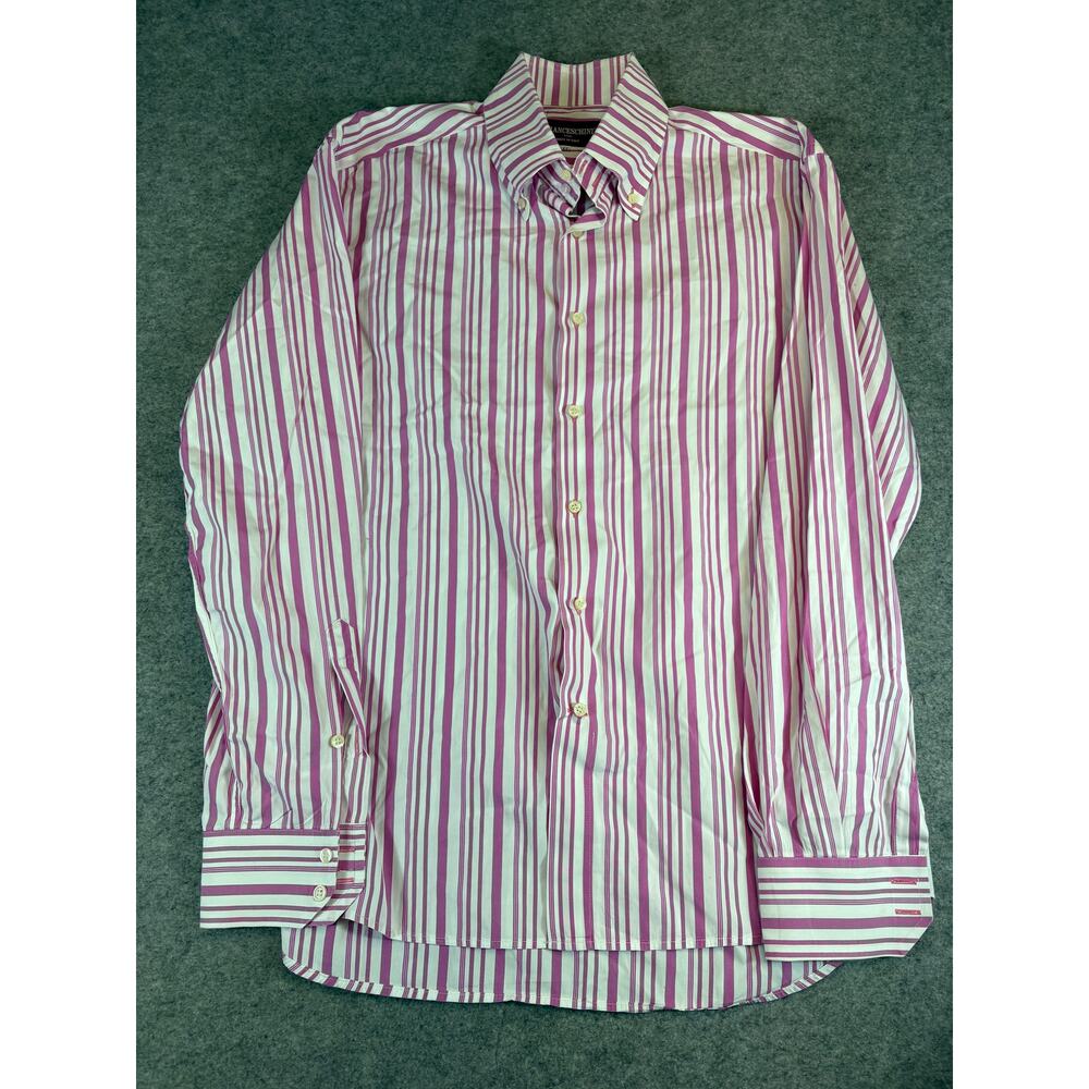 Vintage Franceschini Italy Button Down Shirt Mens 17 Pink White Striped Preppy